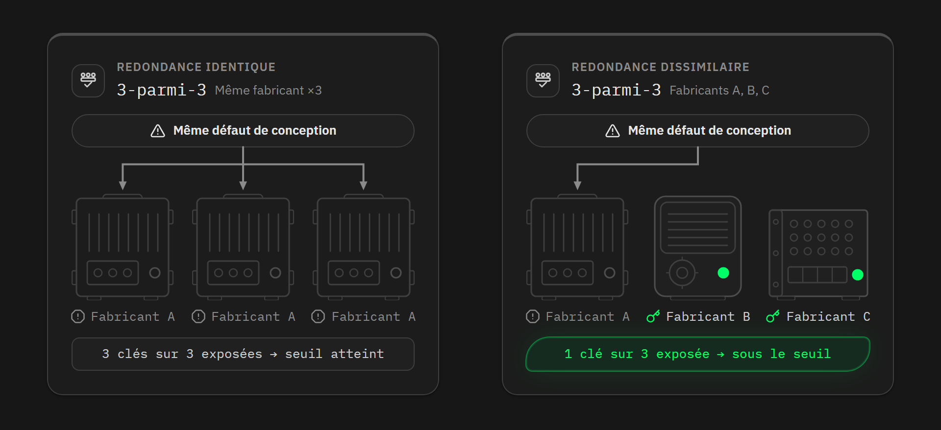 Redondance dissimilaire : 3 appareils du même vendeur sont victimes du même bug, mais pas s'ils proviennent de 3 vendeurs différents